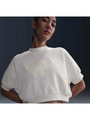 Nike Collection Ss Fleece Crew Bol Kalıp Krem Kadın T-Shirt HJ0224-133