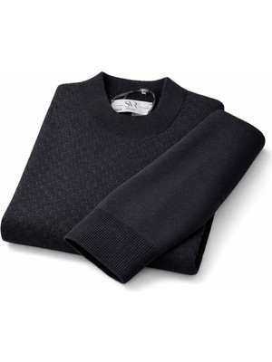 Süvari Normal Kalıp %100 Yün Tüylenmez Yarım Balıkçı Yaka Premium Kalite Desenli Triko Kazak