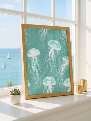Fuart.Co Neon Denizanası Dijital Baskı Poster (Çerçevesiz)Sea World Poster Serisi Sefu