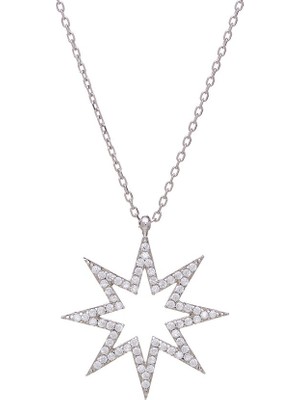 Nagiss Kuzey Kutup Yıldızı Model-3 925 Ayar Gümüş Zirkon Taşlı Kadın Kolye