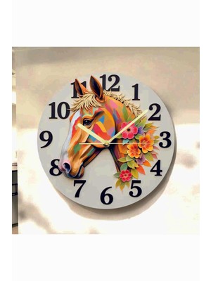 AA Shop At Hayvan Çiçek Renkli Baskı Desenli Sayılı Hediyelik Ahşap Sessiz Tablo Duvar Saati 680