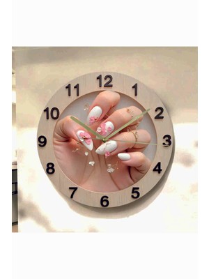 AA Shop Tırnak Güzellik Renkli Baskı Desenli Sayılı Hediyelik Ahşap Sessiz Tablo Duvar Saati 744