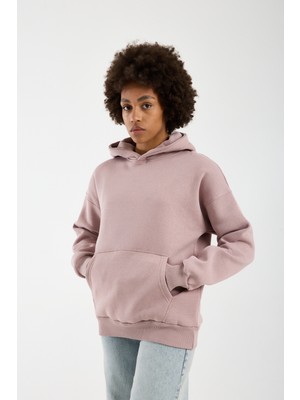 Sparrow Unisex Oversize Pamuklu Kanguru Cepli 3 Iplik Basic Kapüşonlu Sweatshirt Buzmenekşe - L
