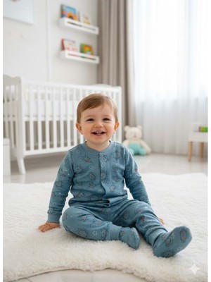 Gültekin Bebe Miniworld Erkek 6-24 Aylık Uzay Baskılı Çıtçıtlı Pijama TAKIMI-18836169 - Mavi
