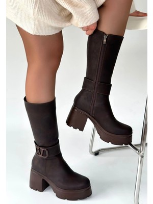 Colezium Moki Kahverengi Nubuk Topuklu Çizme