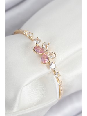 Zemira Home Pirinç Zirkon Taşlı Kelebek Model Gold Renk Kadın Bileklik