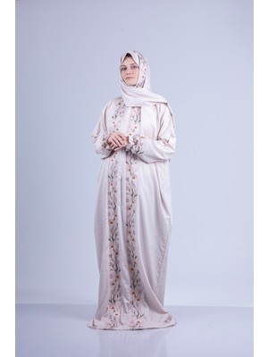 Tulteks Tülteskz Kadın Fermuarlı Tek Parça Çiçek Nakışlı Namaz Elbisesi