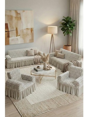 KUTLALE Jakarlı 3+3+1+1 Osmanlı Desen Koltuk, Kanepe, Çekyat Örtüsü, Etekli, Streç, Esnek, Lastikli, Koltuk Kılıfı 3311 Takımı