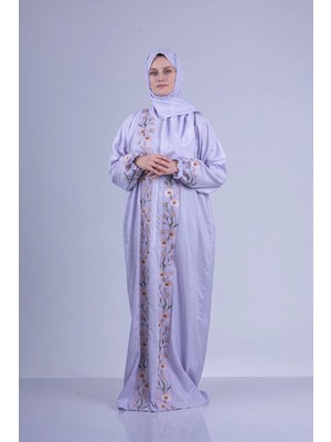 Tulteks Tülteskz Kadın Fermuarlı Tek Parça Çiçek Nakışlı Namaz Elbisesi