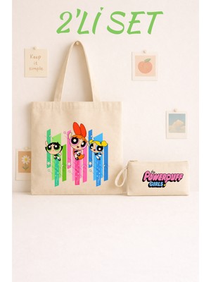 Maki Craft Renkli Çizgi Kaharamanlar 2’li Bez Çanta & Fermuarlı Kalemlik Seti