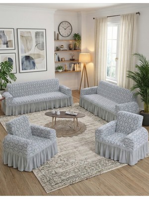 KUTLALE Jakarlı 3+3+1+1 Osmanlı Desen Koltuk, Kanepe, Çekyat Örtüsü, Etekli, Streç, Esnek, Lastikli, Koltuk Kılıfı 3311 Takımı