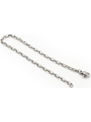 Sose Moda Ince Dikdörtgen Model Erkek Çelik Zincir Bileklik – Gümüş Renk 2 mm Modern Tasarım