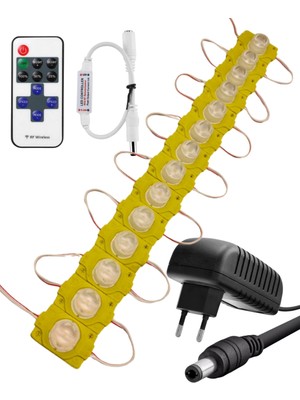 Powerr Led Aydınlatma 20 Adet 12 Volt 1,5 Watt Tek Lensli Amber 3030 Smd LED Modül 12A Tek Renk Rf Dimmer 2A Priz Tipi Adaptör Set