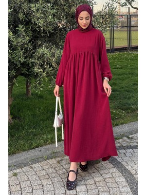 Tesettür Diyarı Robalı Ayrobin Elbise-Bordo