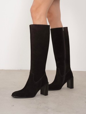 Ece'nin Butiği Zandra Kahve Süet Hakiki Deri Kadın Çizme