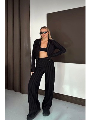 Albaroda Ters Dikiş Detaylı Kapüşonlu Hırka Bol Paça Pantolon Takımı