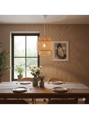 Panalı Dekoratif Doğal Rattan Sarkıt Avize  (35X40 Cm)