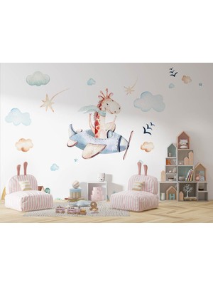 Uçak ve Zürafa Çocuk Odası Poster Duvar Kağıdı