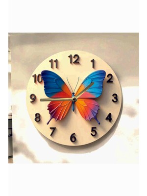 AA Shop Kelebek Renkli Baskı Desenli Sayılı Hediyelik Ahşap Sessiz Tablo Duvar Saati 606