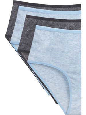 Çamaşır Kenti 4'lü Yeni Seri Renkli Yüksek Bel Fitilli Ribana Bato Külot Turquaz Gri