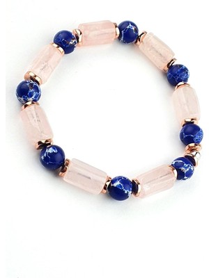 Pembe Kuvars, Lapis Lazuli  Hematit Taşlı El Işi Tasarım Doğal Taş Bileklik