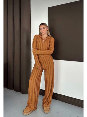 Albaroda Ters Dikiş Detaylı Kapüşonlu Hırka Bol Paça Pantolon Takımı