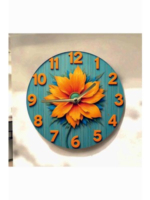 AA Shop Çiçek Bitki Renkli Baskı Desenli Sayılı Hediyelik Ahşap Sessiz Tablo Duvar Saati 699