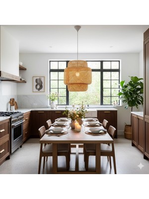 Panalı Dekoratif Doğal Rattan Sarkıt Avize (50X55 Cm)