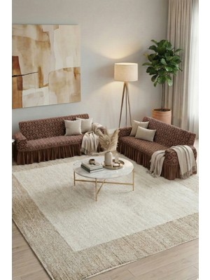 KUTLALE Jakarlı Osmanlı Desen 3+3 Koltuk, Kanepe, Çekyat Örtüsü, Etekli, Streç, Esnek, Lastikli, Koltuk Kılıfı 33 Takımı