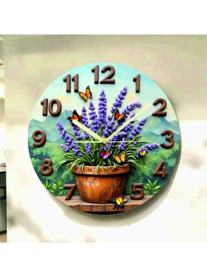 AA Shop Çiçek Bitki Renkli Baskı Desenli Sayılı Hediyelik Ahşap Sessiz Tablo Duvar Saati 684