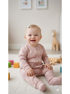 Gültekin Bebe Miniworld Kız 6-24 Aylık Ayıcık Baskılı Çıtçıtlı Yaka Pijama TAKIMI-18728169 - Pudra