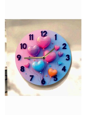 AA Shop Kalp Sevgili Renkli Baskı Desenli Sayılı Hediyelik Ahşap Sessiz Tablo Duvar Saati 659