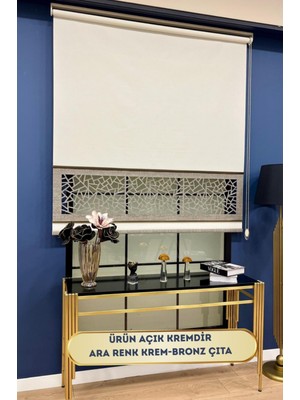 Volper Mekanik LZR130 Yeni Çift Renk Lazer Kesim Stor Perde Krem Renk (Kahverengi Çıtalı)