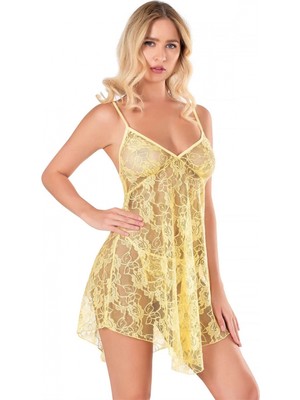 Pileli Store Pilelistore Sarı Kısa Tül Gecelik