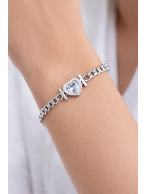 Yush Aksesuar Taşlı Kalp Çelik Zincir Bileklik