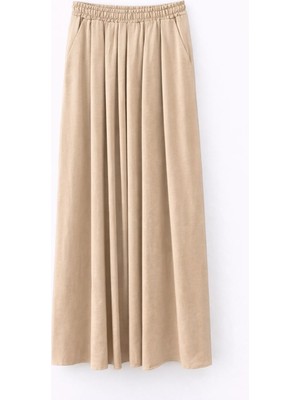 Mixray 4612 Kadın Yandan Cepli Pileli Bol Etek Latte