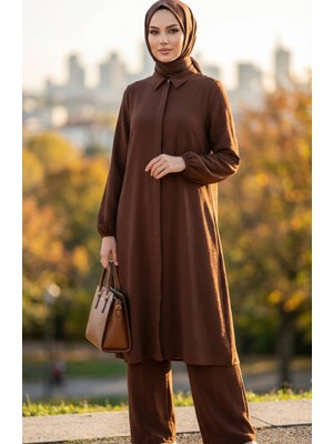 Aerobin Kumaş Tunik Pantolon Ikili Takım 4142-10 Kahverengi