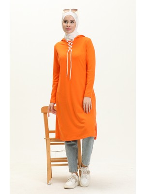 Bağcıklı Sweatshirt 3030-16 Oranj