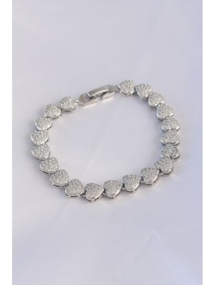 Vip Seri Pirinç Zirkon Taşlı Gümüş Renk Kalp Model Bileklik EB-53-VICE/(1395) 2780