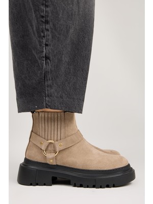 Manijero Tessa Kadın Hakiki Deri Lastikli Halka Aksesuarlı Vizon Bot