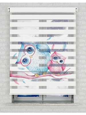 BRIGHTCOVER Baykuşlar Vektör Baskılı Zebra Perde - Gece Gündüz - Kız Çocuk Odası Perdesi, Bebek Odası Perdesi | Kokusuz Mürekkeple Basılmış  Zebra Perdeler ile Sende Tarzını Yansıt! | 1 Dakikada Pratik Montaj
