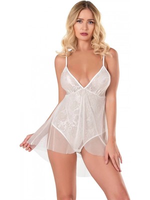 Pilelistore Ekru Jakarlı Bodysuit Gecelik