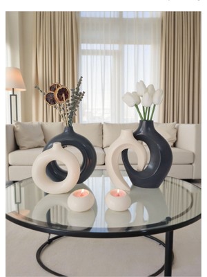 The Motellas Platinum 6 Parça Modern Dekoratif Vazo & Mumluk Seti | Büyük Boy Salon & Ofis Dekoru