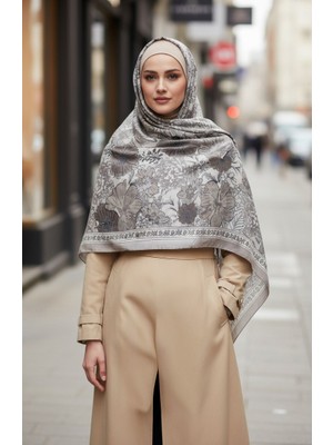 Çiçek Desenli Kehribar Şal 70358-02 Bej