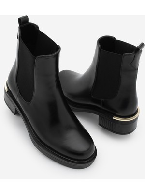 Marjin Kadın Kalın Topuklu Elastik Yan Bantlı Chelsea Topuklu Bot Ancev Siyah