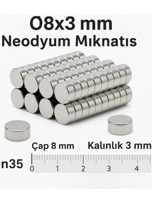 Epilons 5 Adet 8X3MM Yuvarlak Neodyum Mıknatıs Güçlü Nikel Kaplamalı Kaliteli Dayanıklı Magnet