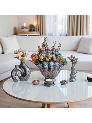 Platinum 7 Parça Modern Dekoratif Vazo & Mumluk Seti | Büyük Boy Salon & Ofis Dekoru