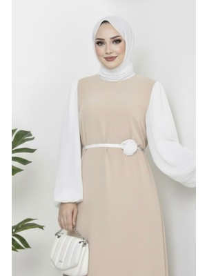 Hiramir Gül Kemerli Kolları Şifon Abiye Elbise YZ2502