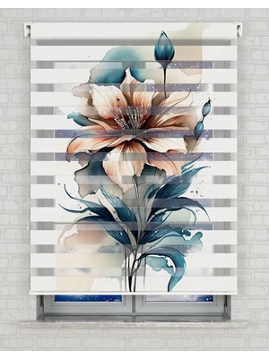 BRIGHTCOVER Suluboya ve Çiçekler Baskılı Zebra Perde - Gece Gündüz - Salon Perdesi, Mutfak Perdesi | Kokusuz Mürekkeple Basılmış  Zebra Perdeler ile Sende Tarzını Yansıt! | 1 Dakikada Pratik Montaj