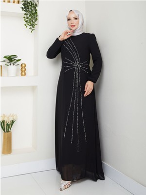 Hiramir Taş Işlemeli Asimetrik Abiye-42 - Zümrüt Yeşili